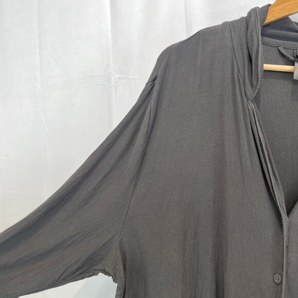 SKIMS Long Sleeve Pajama Lounge Top Button Up Ribbed Modal Knit Gray Size XL - Picture 5 of 8